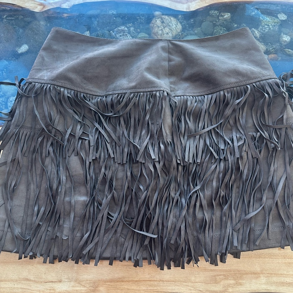 LOFT Dark Brown Fringe Mini Skirt